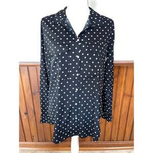 Womens Kut‎ From The Kloth Black White Polka Dot Long Sleeve Blouse Pockets M